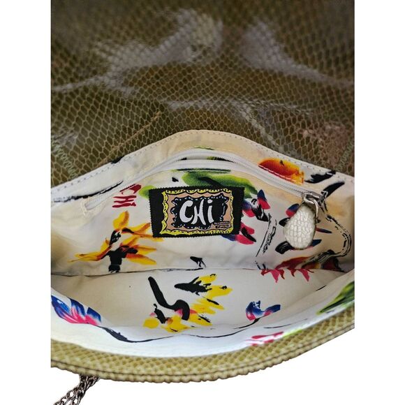 Chi by Carlos Falshi Olive Green Genuine Leather Lambskin Chain Strap Shoulder P - Picture 8 of 12